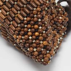 Pre Owned Salvatore Ferragamo Brown Wood Beaded and Lizard Shoulder Bag