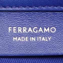 Pre Owned Salvatore Ferragamo Blue Logo Print Nylon Tote