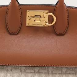 Salvatore Ferragamo Beige/Brown Canvas and Leather Medium The Studio Tote