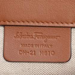 Salvatore Ferragamo Beige/Brown Canvas and Leather Medium The Studio Tote