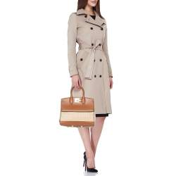 Salvatore Ferragamo Beige/Brown Canvas and Leather Medium The Studio Tote