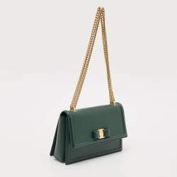Pre Owned Salvatore Ferragamo Green Leather Ginny Shoulder Bag