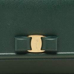 Pre Owned Salvatore Ferragamo Green Leather Ginny Shoulder Bag