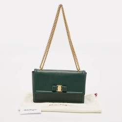 Pre Owned Salvatore Ferragamo Green Leather Ginny Shoulder Bag