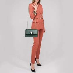 Pre Owned Salvatore Ferragamo Green Leather Ginny Shoulder Bag