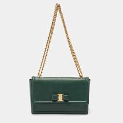Pre Owned Salvatore Ferragamo Green Leather Ginny Shoulder Bag