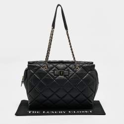 Salvatore Ferragamo Black Quilted Leather Ginette Chain Shoulder Bag