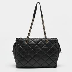 Salvatore Ferragamo Black Quilted Leather Ginette Chain Shoulder Bag