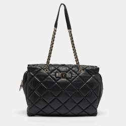 Salvatore Ferragamo Black Quilted Leather Ginette Chain Shoulder Bag