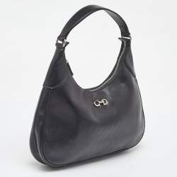 Pre Owned Salvatore Ferragamo Black Leather Gancini Romana Hobo