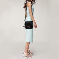 Salvatore Ferragamo Black Calf Hair and Leather Gancini Lock Shoulder Bag