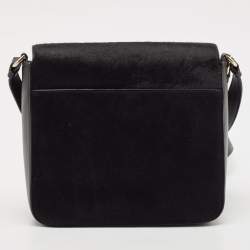 Salvatore Ferragamo Black Calf Hair and Leather Gancini Lock Shoulder Bag