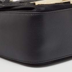 Salvatore Ferragamo Black Calf Hair and Leather Gancini Lock Shoulder Bag