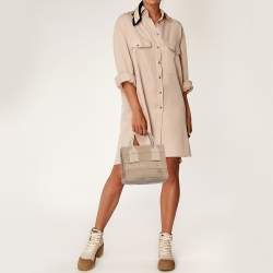 Salvatore Ferragamo Beige Signature Fabric Logo Small Tote