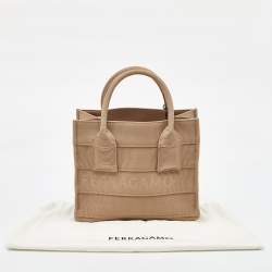 Salvatore Ferragamo Beige Signature Fabric Logo Small Tote