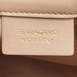 Salvatore Ferragamo Beige Signature Fabric Logo Small Tote