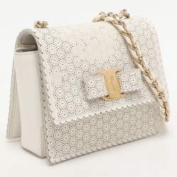 Pre Owned Salvatore Ferragamo White Leather Ginny Crossbody Bag