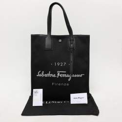 Salvatore Ferragamo Black Canvas and Leather Shopper Tote