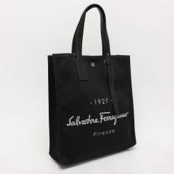 Salvatore Ferragamo Black Canvas and Leather Shopper Tote
