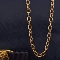 Salvatore Ferragamo Navy Blue Leather Vara Bow Flap Wallet On Chain