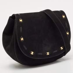 Salvatore Ferragamo Black Suede Logo Flap Crossbody Bag