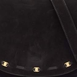 Salvatore Ferragamo Black Suede Logo Flap Crossbody Bag