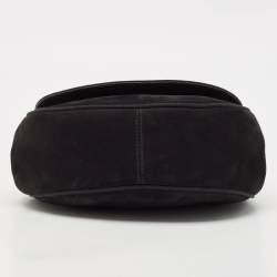 Salvatore Ferragamo Black Suede Logo Flap Crossbody Bag