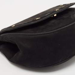 Salvatore Ferragamo Black Suede Logo Flap Crossbody Bag