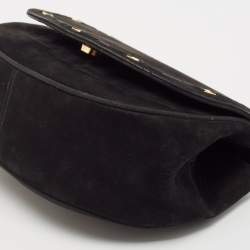 Salvatore Ferragamo Black Suede Logo Flap Crossbody Bag