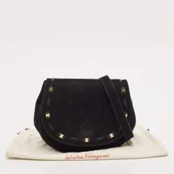 Salvatore Ferragamo Black Suede Logo Flap Crossbody Bag