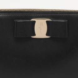 Salvatore Ferragamo Black Leather Vara Bow Wristlet Clutch