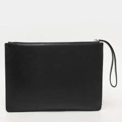 Salvatore Ferragamo Black Leather Vara Bow Wristlet Clutch