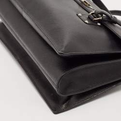 Pre Owned Salvatore Ferragamo Black Saffiano Leather Gancini Flap Satchel
