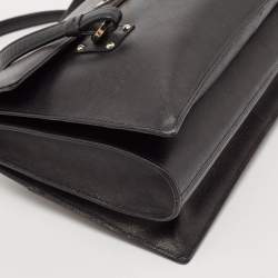 Pre Owned Salvatore Ferragamo Black Saffiano Leather Gancini Flap Satchel