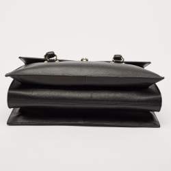 Pre Owned Salvatore Ferragamo Black Saffiano Leather Gancini Flap Satchel