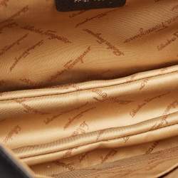 Pre Owned Salvatore Ferragamo Black Saffiano Leather Gancini Flap Satchel