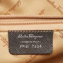 Pre Owned Salvatore Ferragamo Black Saffiano Leather Gancini Flap Satchel