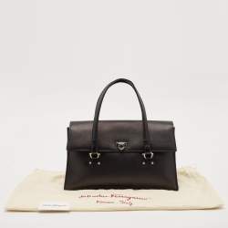 Pre Owned Salvatore Ferragamo Black Saffiano Leather Gancini Flap Satchel
