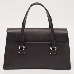 Pre Owned Salvatore Ferragamo Black Saffiano Leather Gancini Flap Satchel