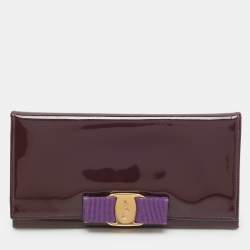 Salvatore Ferragamo Purple Patent Leather Vara Bow Continental Wallet