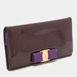 Salvatore Ferragamo Purple Patent Leather Vara Bow Continental Wallet