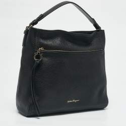Salvatore Ferragamo Black Leather Ally Hobo