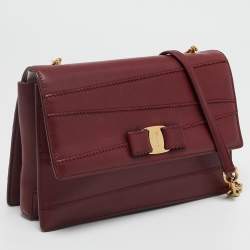 Salvatore Ferragamo Dark Red Leather Ginny Shoulder Bag