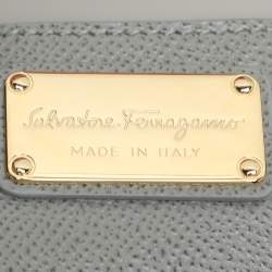 Pre Owned Salvatore Ferragamo Grey Leather Bow Top Handle Bag