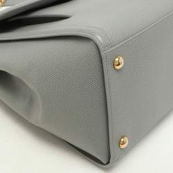 Pre Owned Salvatore Ferragamo Grey Leather Bow Top Handle Bag