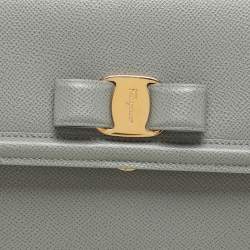 Pre Owned Salvatore Ferragamo Grey Leather Bow Top Handle Bag