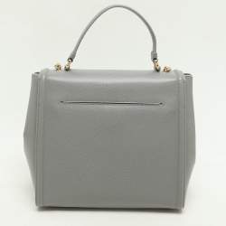 Pre Owned Salvatore Ferragamo Grey Leather Bow Top Handle Bag