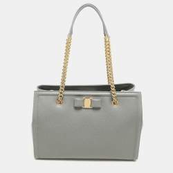 Salvatore Ferragamo Grey Leather Vara Bow Chain Tote