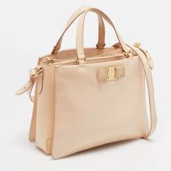 Pre Owned Salvatore Ferragamo Beige Leather Tracey Tote