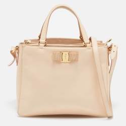Pre Owned Salvatore Ferragamo Beige Leather Tracey Tote
